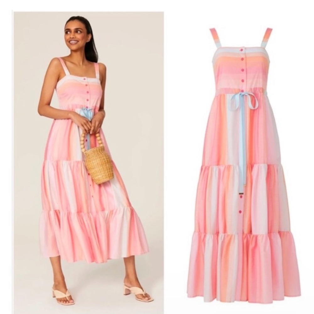 Tanya Taylor Claire Rainbow Striped Maxi Dress